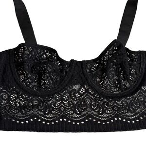 Free People Intimately Long Line Bra 32 B Sheer Lace Goth Crop Top Bralette